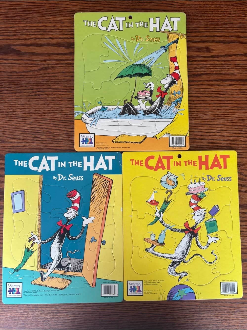 3 Vintage 1980s Large Cat In The Hat Puzzles Excellent Condition 14X11 Dr Seuss